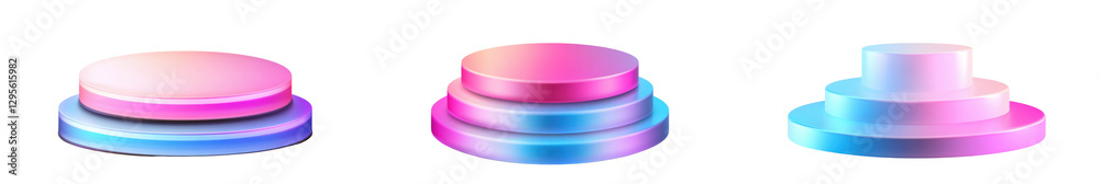 Set of holographic platform with two layers isolated on white background Set of holographic platform with two layers isolated on white background