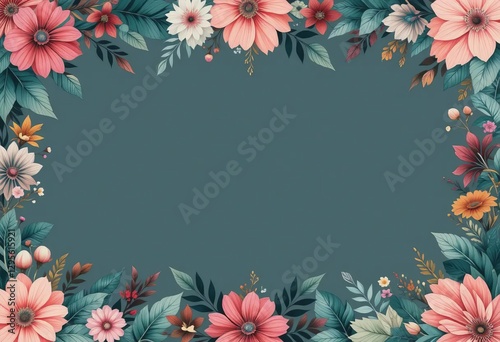 A seamless border with exotic flowers and leaves in a hand-drawn style