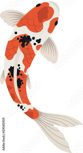 Koi fish swimming gracefully with vibrant patterns in a flat design style highlighting elegance and tranquility in vector art