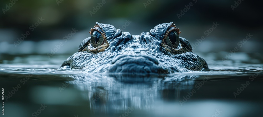 Obraz premium Close-Up View of Alligator Eyes Emerging from Water Highlighting Its Textured Skin and Intense Gaze in a Natural Habitat Scene