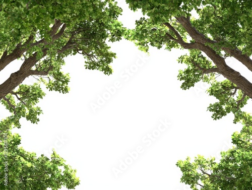 Oak trees border frame framing element on white background photo