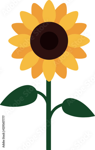 Bright yellow sunflower with green leaves in a minimalistic style showcasing natural beauty and simplicity in vector art