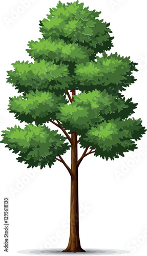 Lush green tree with full foliage and a sturdy trunk in a minimal flat design style for vector art
