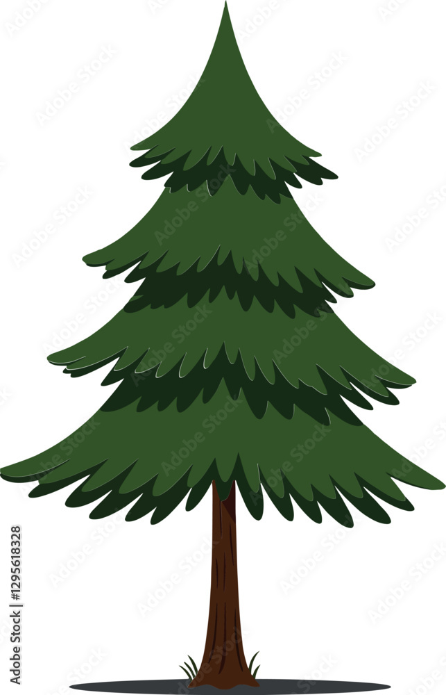 A tall green pine tree with layered branches in a flat design style showcasing natural beauty in vector art A tall green pine tree with layered branches in a flat design style showcasing natural beauty in vector art