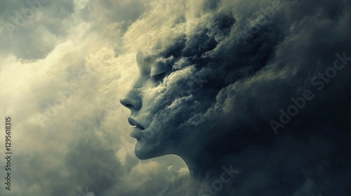 Abstract Portrait of a Woman Formed by Storm Clouds