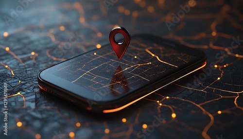 A smartphone displays navigation with a location marker on a map