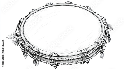 Expressive frame drum with jingles artistic illustration creative environment close-up viewpoint