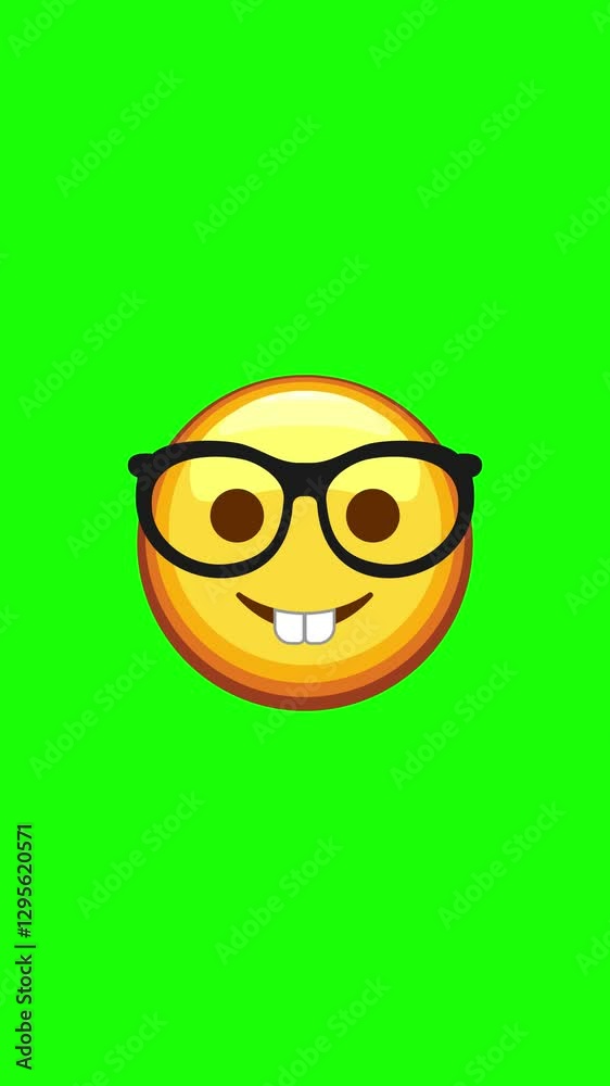 Nerd face emoji animated on a green screen
