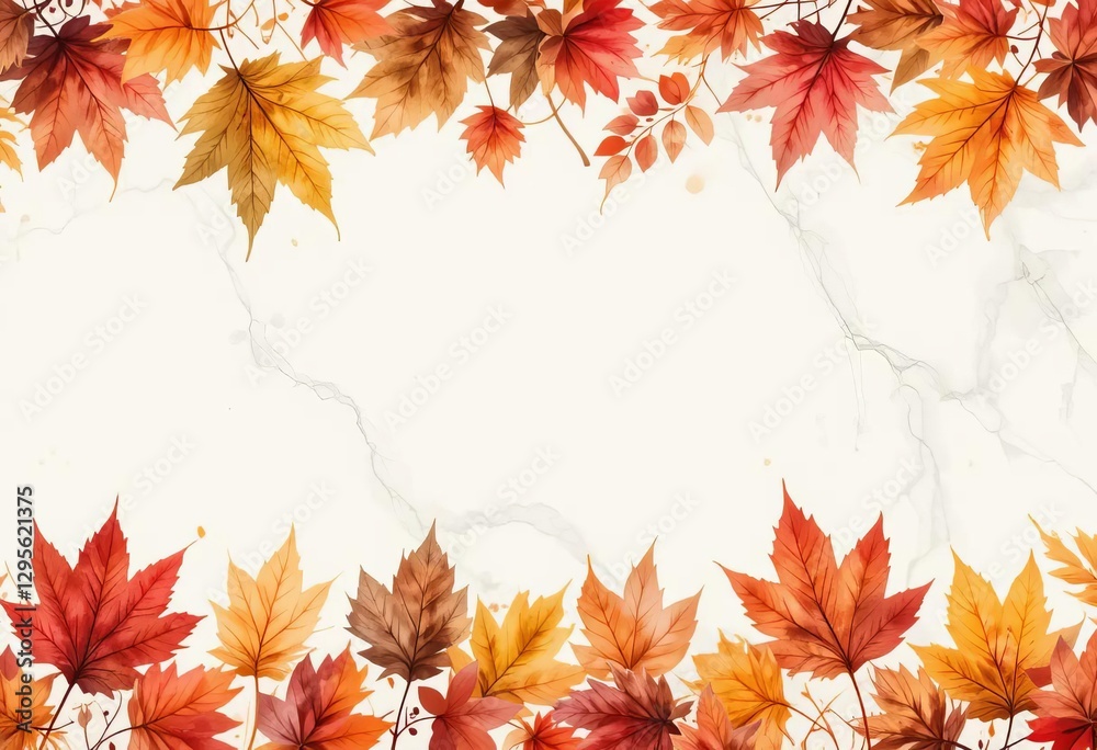 A watercolor illustration of a single maple leaf on a white background, with a border of autumn leaves around it. A watercolor illustration of a single maple leaf on a white background, with a border of autumn leaves around it.