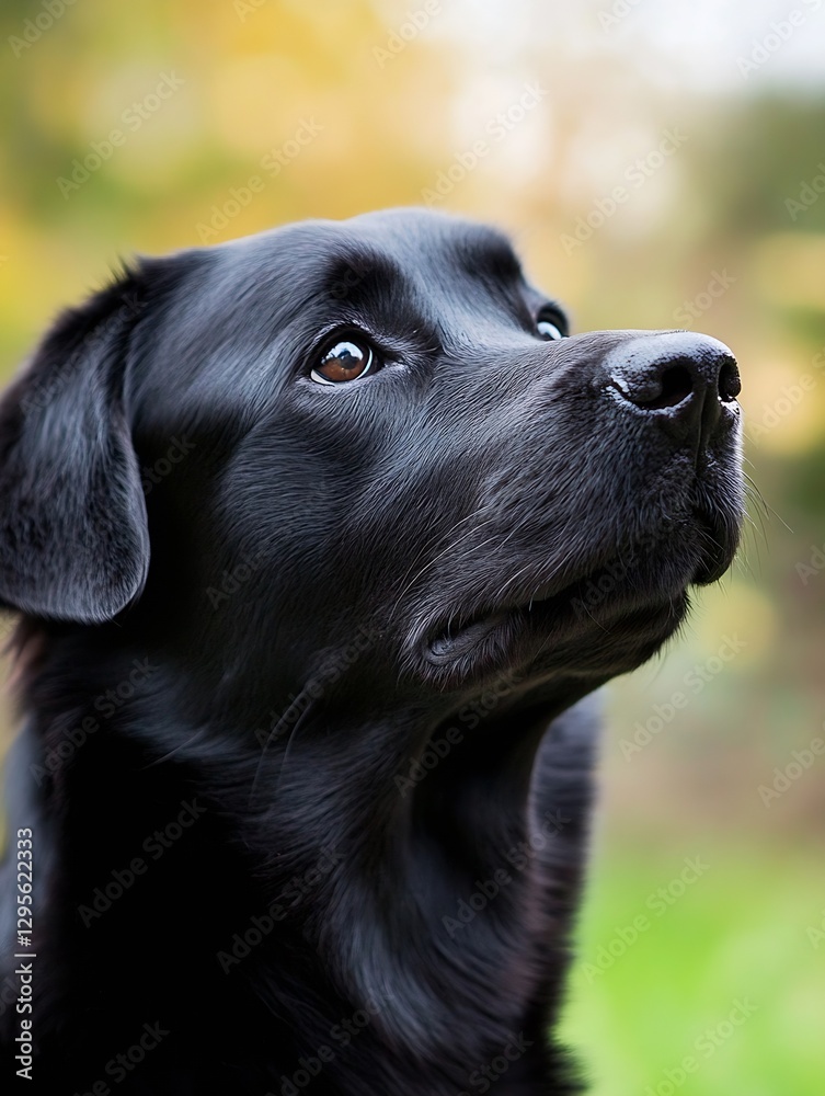 Close up portrait of a majestic black Labrador Retriever with deep expressive eyes in a lush green setting : Generative AI Close up portrait of a majestic black Labrador Retriever with deep expressive eyes in a lush green setting : Generative AI