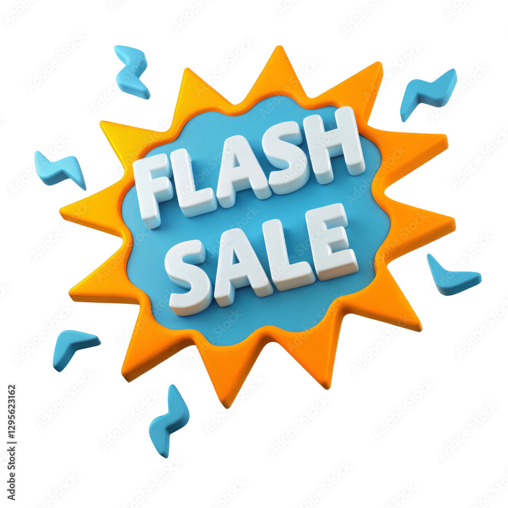 Fototapeta premium Flash Sale 3D illustration, Colorful graphic promoting a flash sale with dynamic elements.