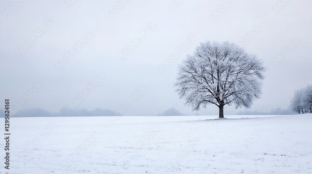 A solitary tree standing in a vast snowy landscape under a cloudy sky creating a serene winter view : Generative AI A solitary tree standing in a vast snowy landscape under a cloudy sky creating a serene winter view : Generative AI
