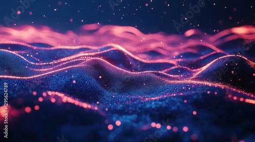 Abstract digital landscape with glowing particles