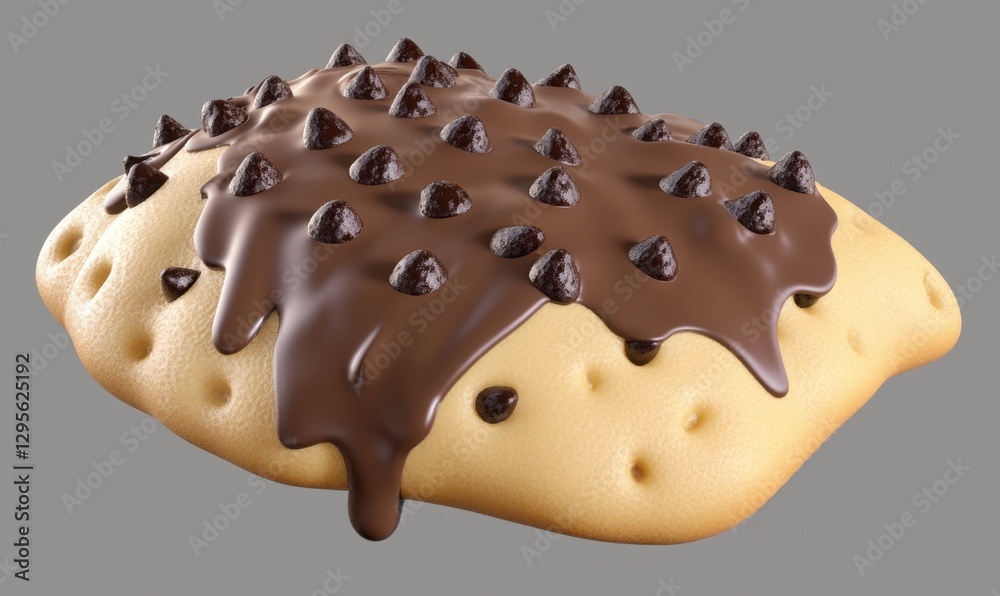 Fototapeta premium Chocolate chip cookie melting on gray background, ideal for food ads