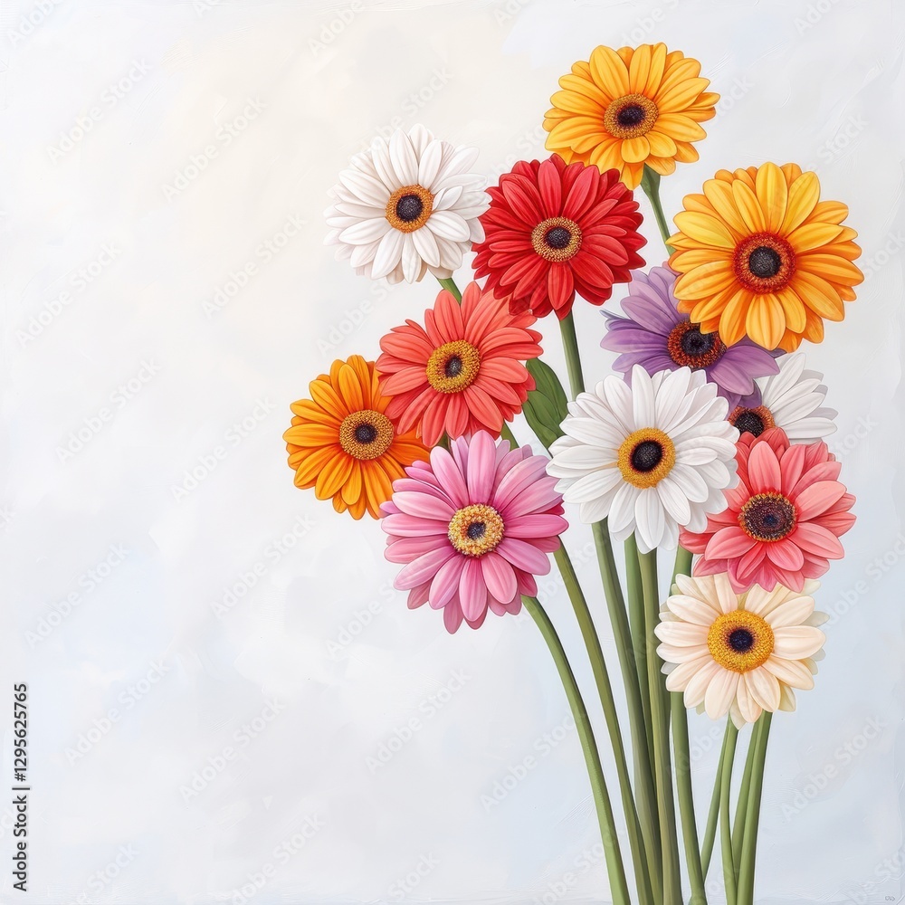 A vibrant bouquet of colorful daisies against a soft background. A vibrant bouquet of colorful daisies against a soft background.