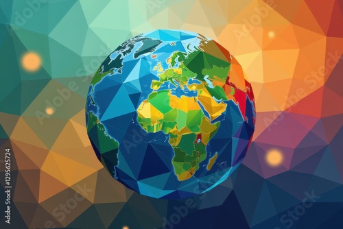 Colorful Geometric Globe with Polygonal Design on Vibrant Background