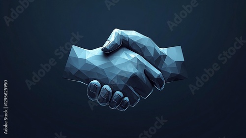 Low-poly 3D render of two hands shaking, symbolizing partnership, agreement, and collaboration.