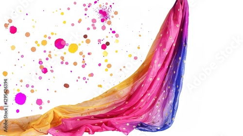 Colorful Bandhani Dupatta for Happy Holi Celebration Isolated on White Background