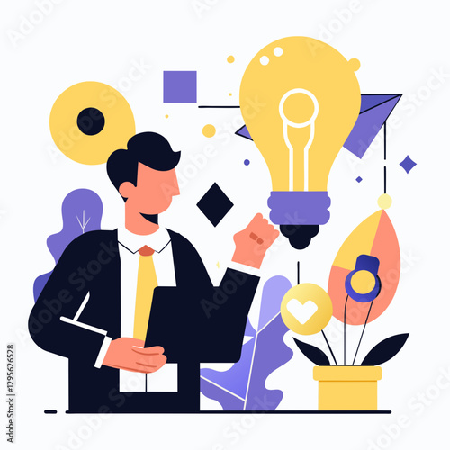 Businessman with ideas in modern office setting. Male professional in a business suit holding documents, highlighting a great idea concept.