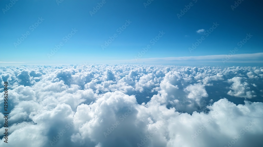 Naklejka premium Vast expanse of fluffy clouds beneath a clear blue sky creating a stunning aerial view : Generative AI