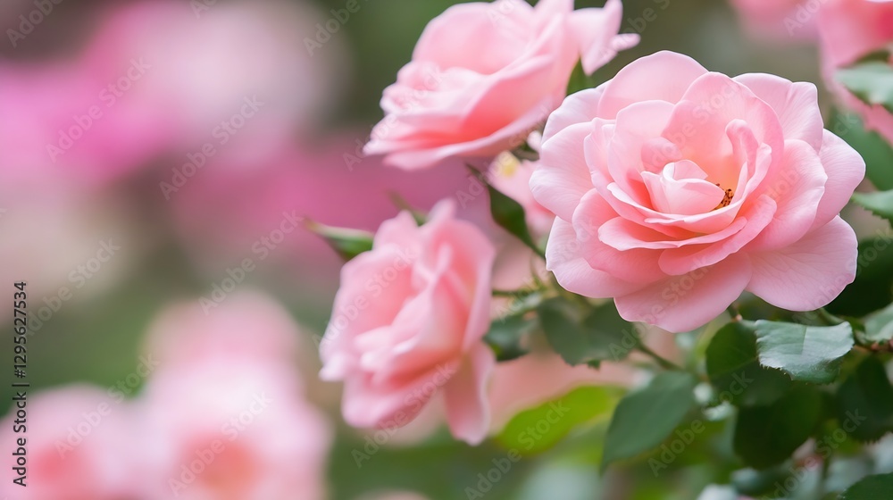 Soft pink roses blooming in an outdoor garden with blurred background : Generative AI Soft pink roses blooming in an outdoor garden with blurred background : Generative AI