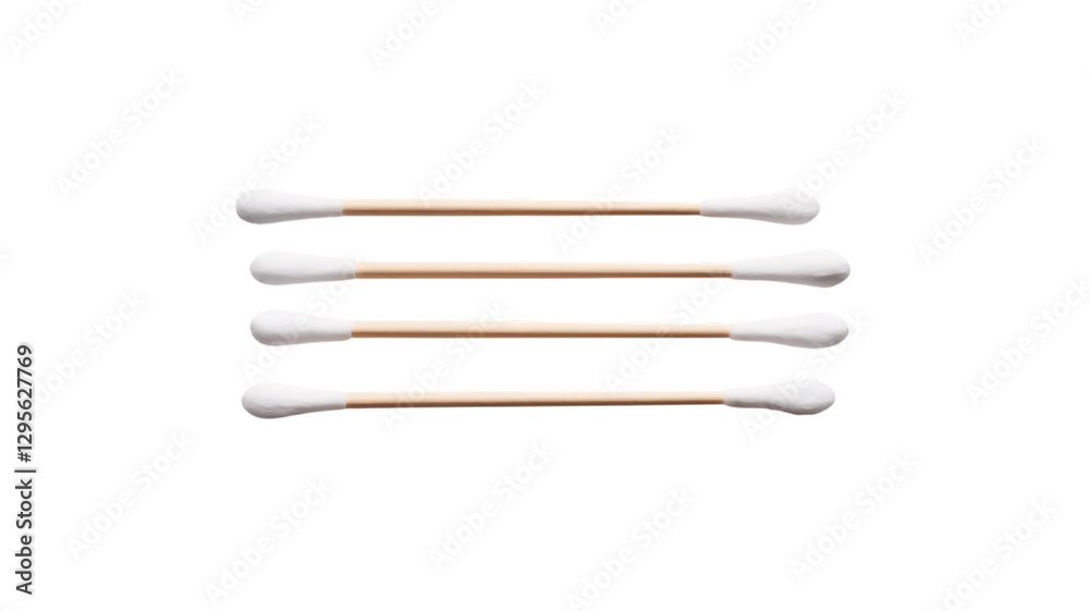 Four Wooden Cotton Swabs Arranged in Parallel Rows Four Wooden Cotton Swabs Arranged in Parallel Rows
