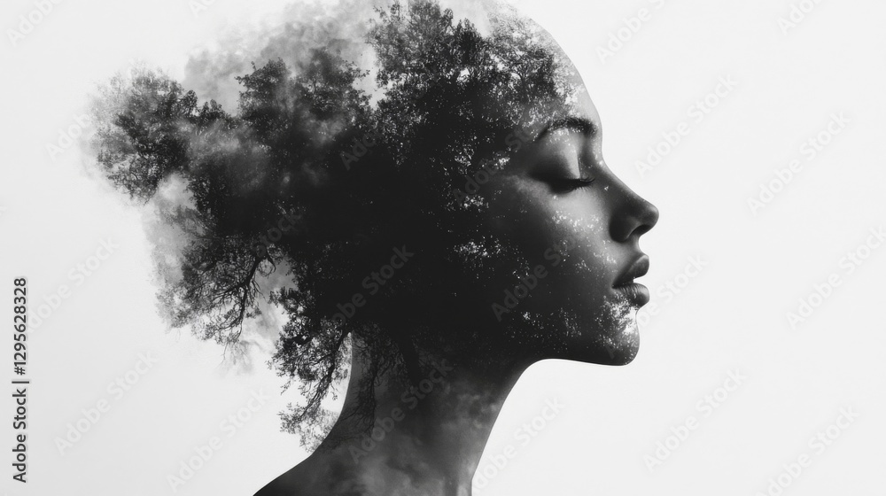 Serene Woman's Profile in Monochrome Abstract Art Serene Woman's Profile in Monochrome Abstract Art