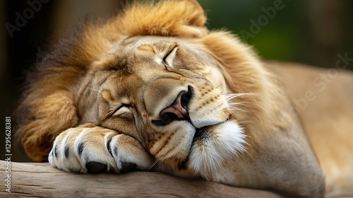 Majestic Lion Resting Peacefully with its Eyes Closed Under Natural Light in the Wild : Generative AI photo