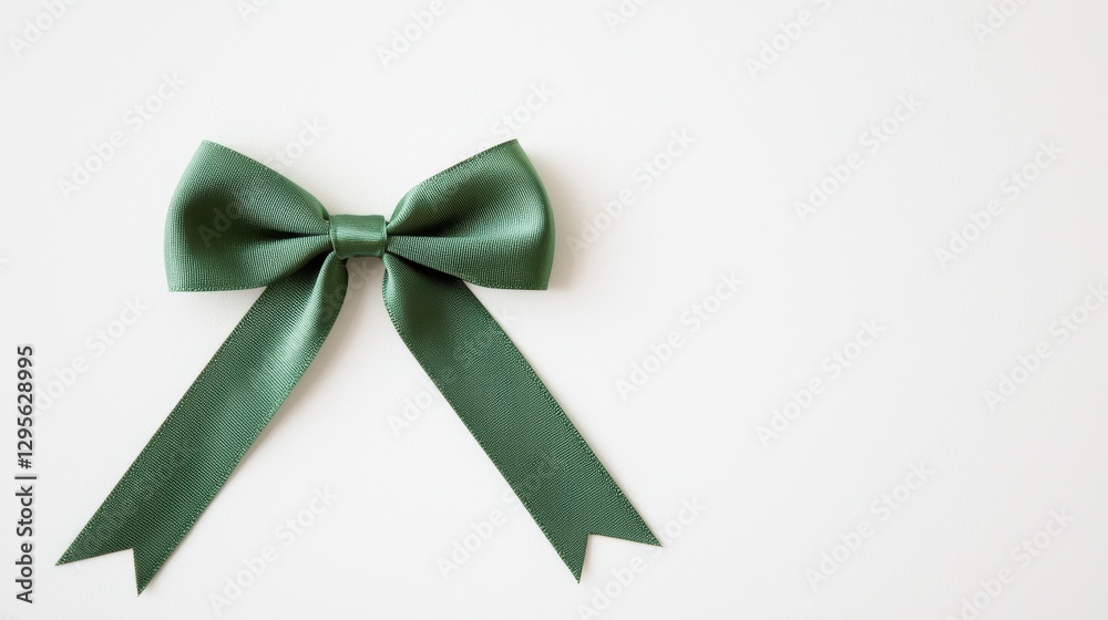 Elegant Green Ribbon Bow Isolated on White Background for Decor Elegant Green Ribbon Bow Isolated on White Background for Decor