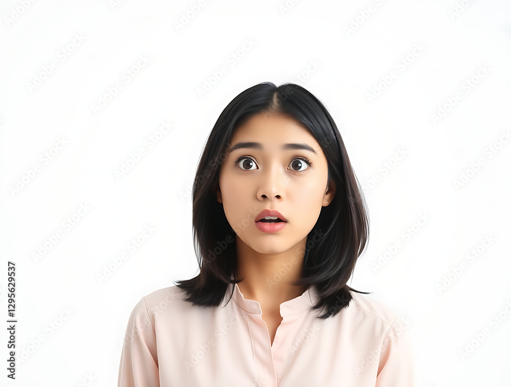 Indonesian woman shows surprised expression against plain background, generative ai Indonesian woman shows surprised expression against plain background, generative ai
