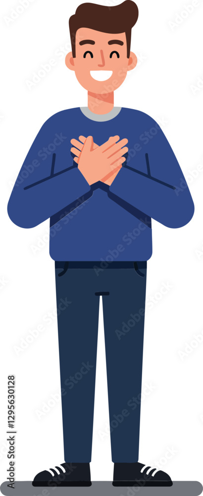 Cheerful young man standing confidently with a warm smile wearing casual clothes in flat design vector art Cheerful young man standing confidently with a warm smile wearing casual clothes in flat design vector art