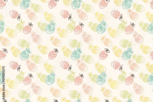 Pastel pineapple and bee pattern.