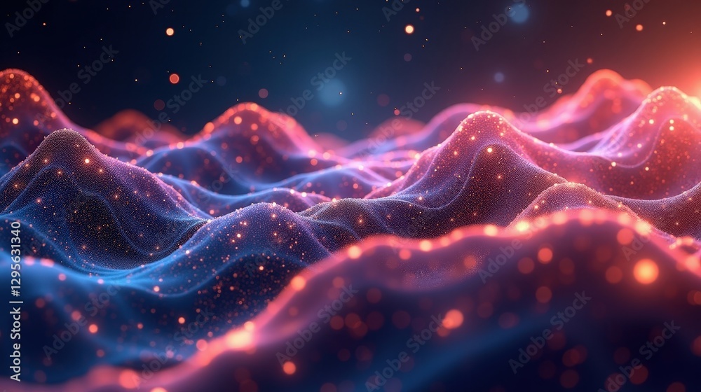 Fototapeta premium An intricate web of glowing fractal lines, flowing like liquid in perfect harmony, vibrant waves resonating with cosmic energy, abstract shapes shifting endlessly