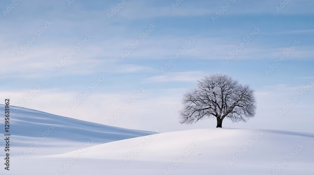 Lonely tree standing majestically on a snowcovered hill under a clear blue sky : Generative AI Lonely tree standing majestically on a snowcovered hill under a clear blue sky : Generative AI