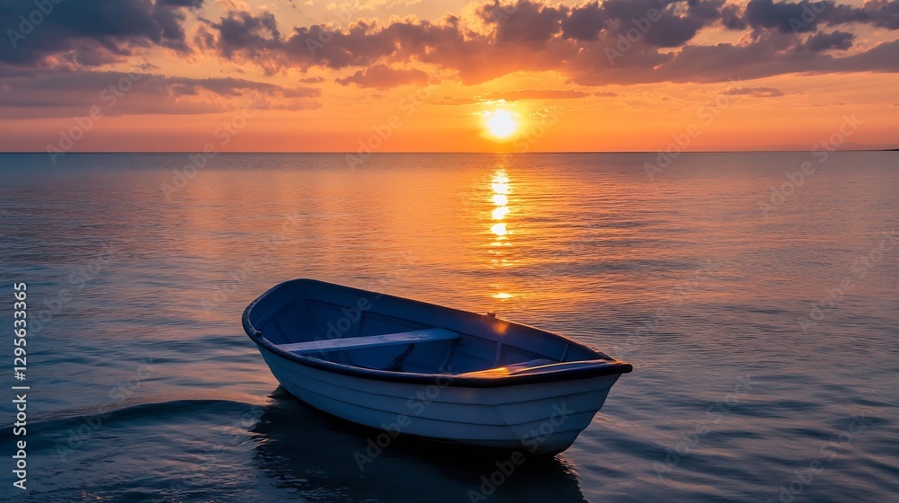 Stunning sunset over calm waters with a lone boat reflecting light at twilight : Generative AI Stunning sunset over calm waters with a lone boat reflecting light at twilight : Generative AI