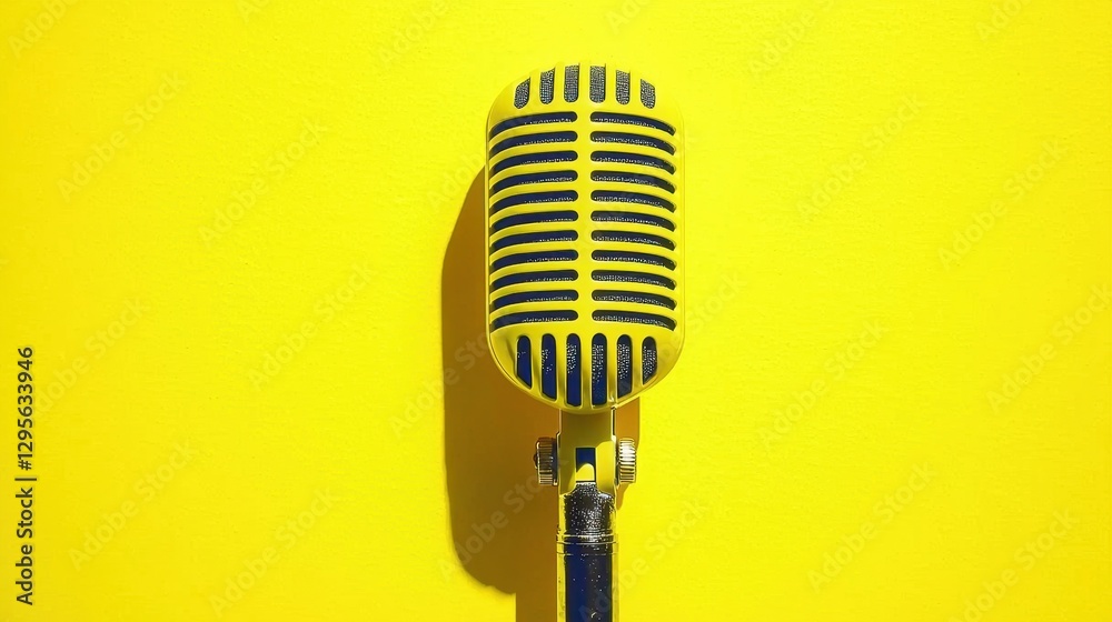 Fototapeta premium Vintage Style Microphone on Bright Yellow Background for Creativity