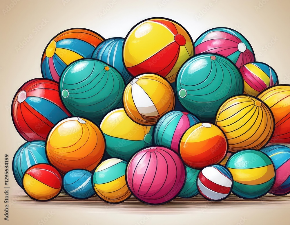 Colorful beach balls collection, summer leisure Colorful beach balls collection, summer leisure