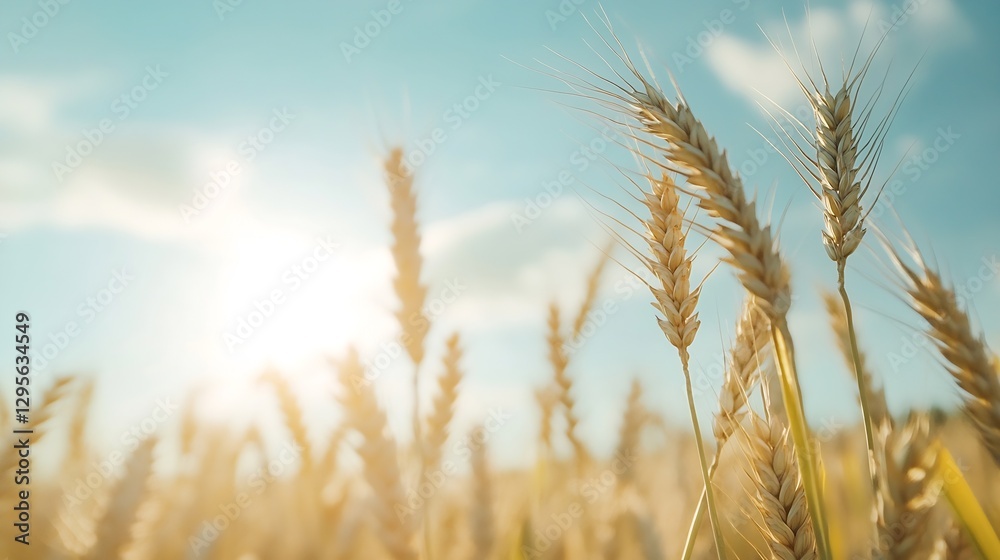 Golden Wheat Field Under Bright Blue Sky on Sunny Day : Generative AI Golden Wheat Field Under Bright Blue Sky on Sunny Day : Generative AI