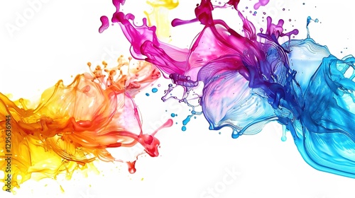 Vibrant Colored Water for Happy Holi Celebration Isolated on White Background