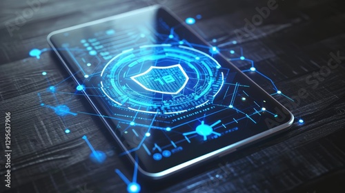 Obraz na płótnie Digital Tablet Displays Cyber Security Protection Shield w salonie