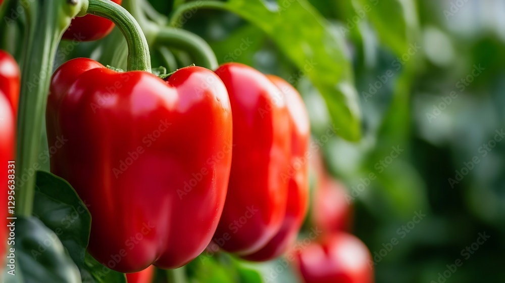 Freshly harvested red bell peppers hanging on a green plant reflecting health and vitality : Generative AI Freshly harvested red bell peppers hanging on a green plant reflecting health and vitality : Generative AI
