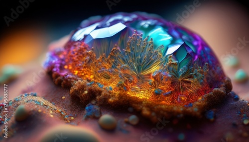 A single sand grain magnified under a macro lens, revealing unexpected colors, textures, and intricate details.
