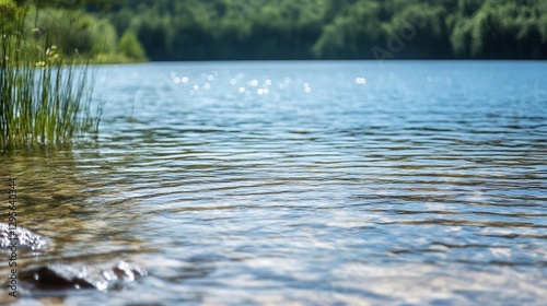 Crystal Clear Lake Water Reflecting Nature's Beauty Surrounded by Lush Greenery : Generative AI