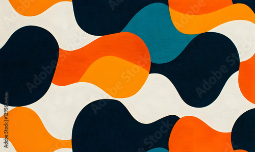 Wallpaper Mural Abstract Wavy Patterns in Vibrant Orange, Aqua, and Navy Shades Torontodigital.ca