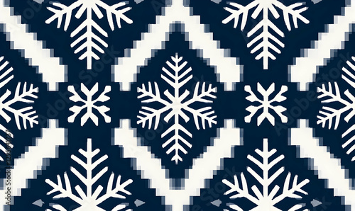 Winter Snowflake Pattern with Geometric Design in Dark Blue Background photo