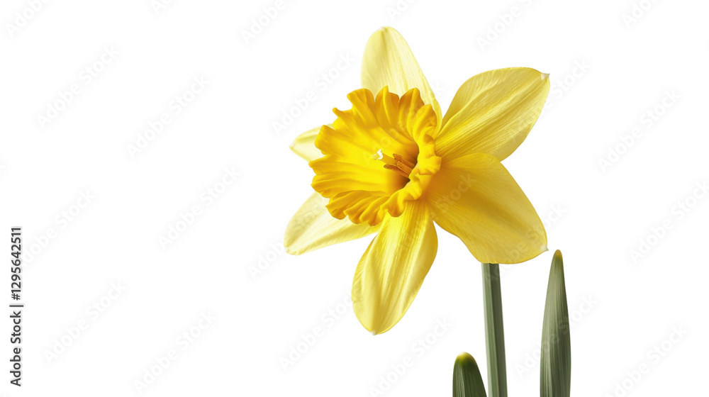 Fototapeta premium Vibrant yellow daffodil blooming on transparent background