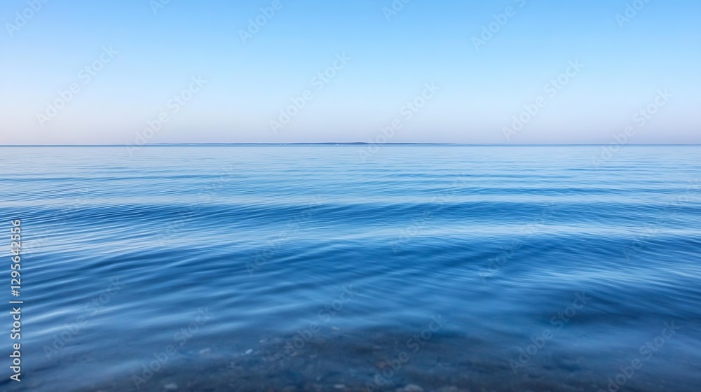 Fototapeta premium Calm and peaceful surface of the ocean reflecting clear blue sky during sunset : Generative AI