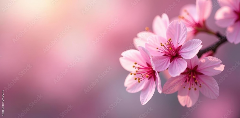 Fototapeta premium Delicate pink blossoms, soft focus, floral backdrop, flower, beauty