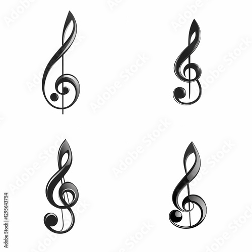 Musical G-Clefs: A quartet of stylized black G-clefs, emblems of musical notation, poised in artistic arrangement.