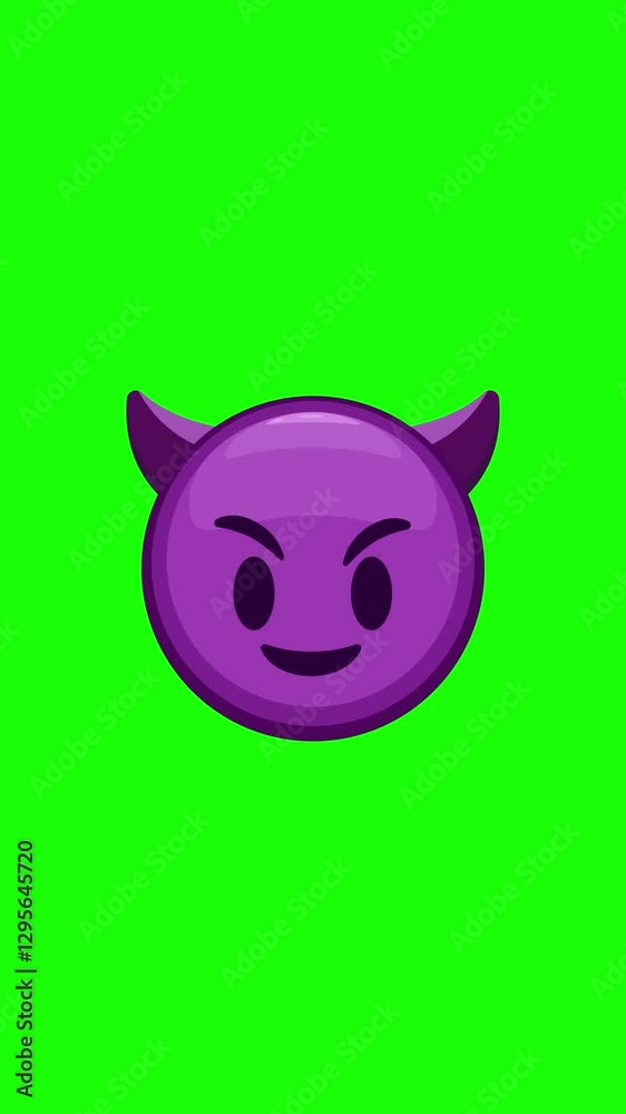 Smiling face with horns emoji animated on a green screen Smiling face with horns emoji animated on a green screen